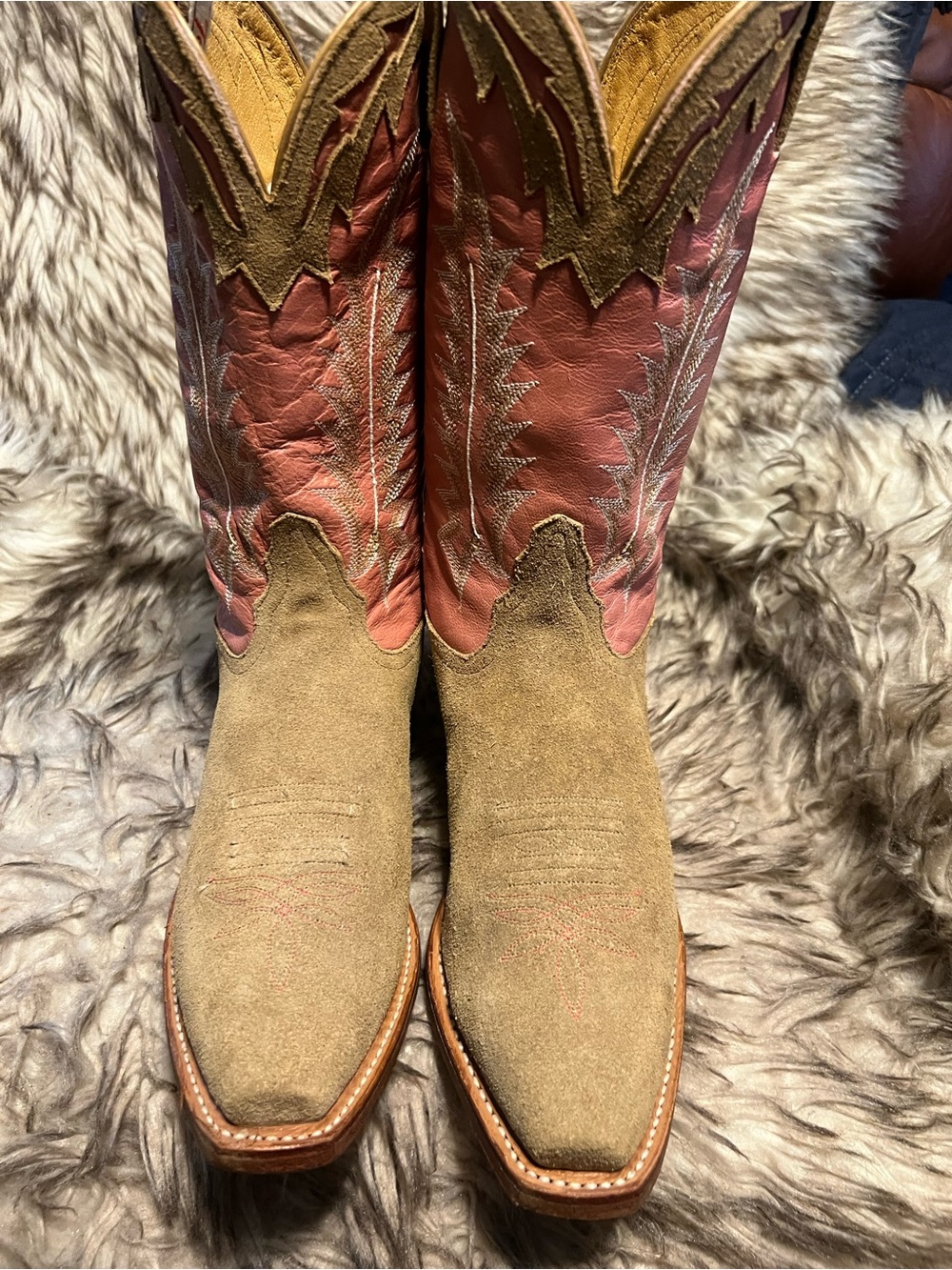 Tony Lama Women Suede Foot Pink Leather Shaft Cowboy Boots Sz 6.5 B - Picture 2 of 14
